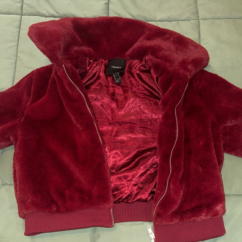 Forever 21 Deep Red Faux Fur Coat